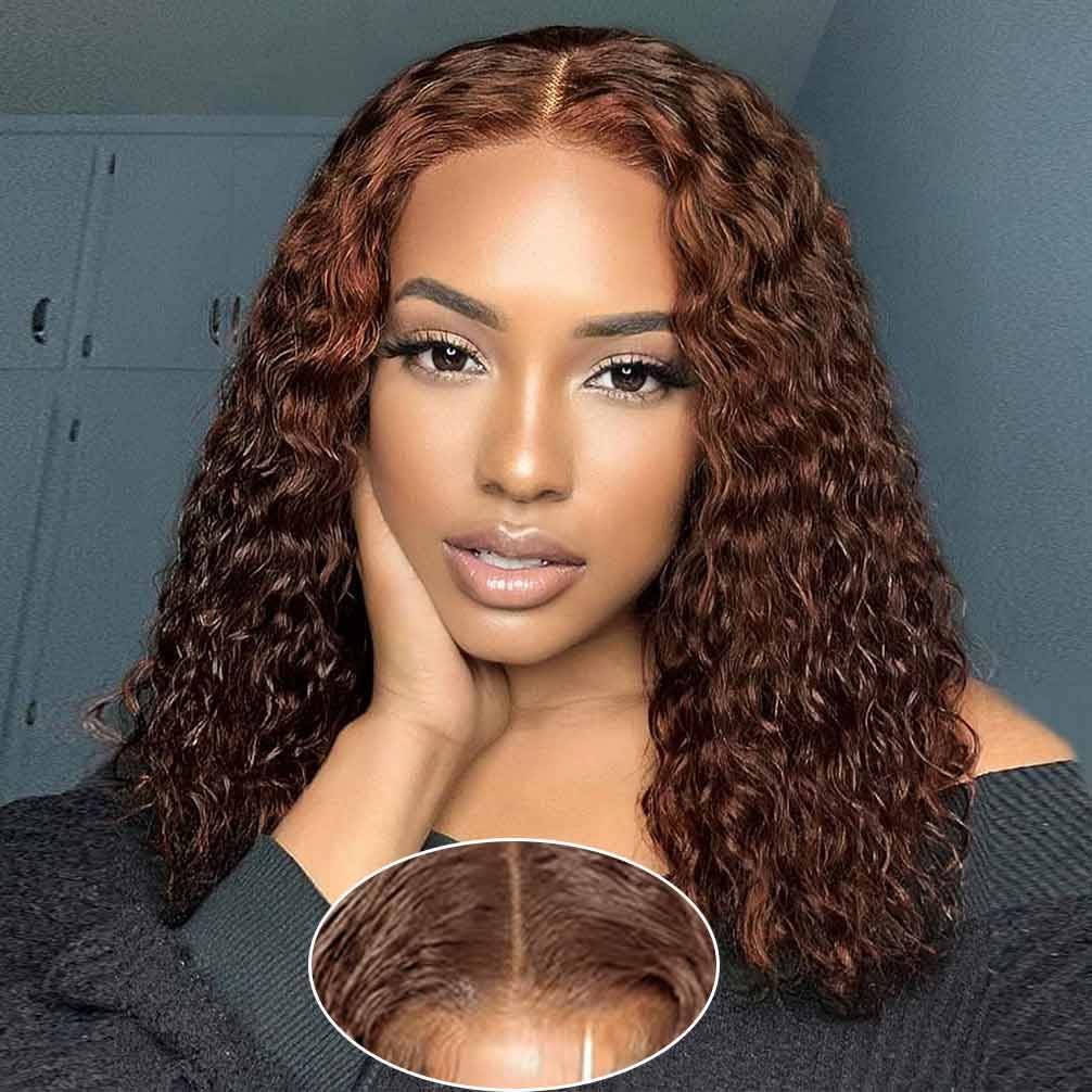 Wear and Go Glueless Wigs Human Hair Pre Plucked Pre Cut Lace Front Wigs for Black Women 180 Density Water Wave Bob Wig Human Hair Curly Wig (14 Inch)