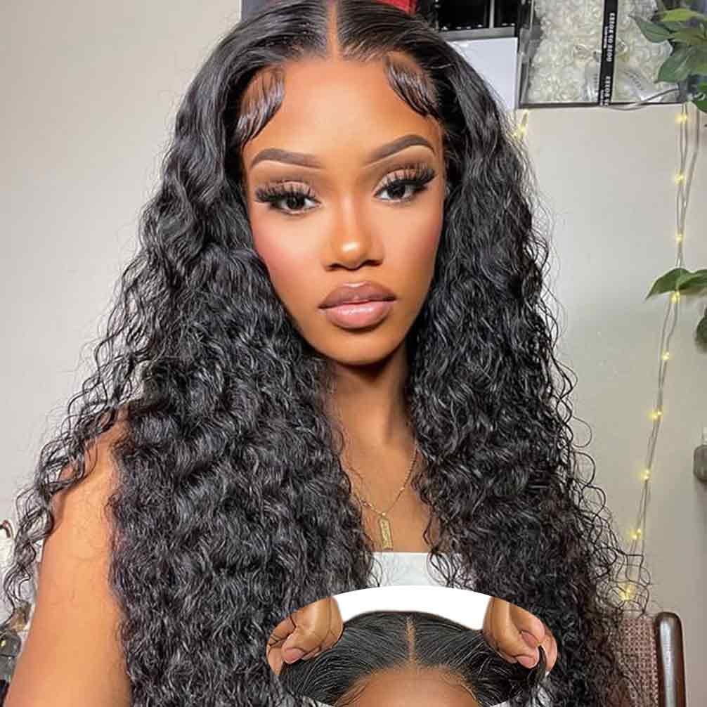 Wear and Go Glueless Wigs Human Hair Pre Plucked Pre Cut Lace Front Wigs for Black Women 180 Density Water Wave Bob Wig Human Hair Curly Wig (14 Inch)