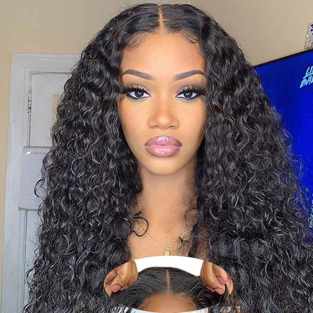 Wear and Go Glueless Wigs Human Hair Pre Plucked Pre Cut Lace Front Wigs for Black Women 180 Density Water Wave Bob Wig Human Hair Curly Wig (14 Inch)