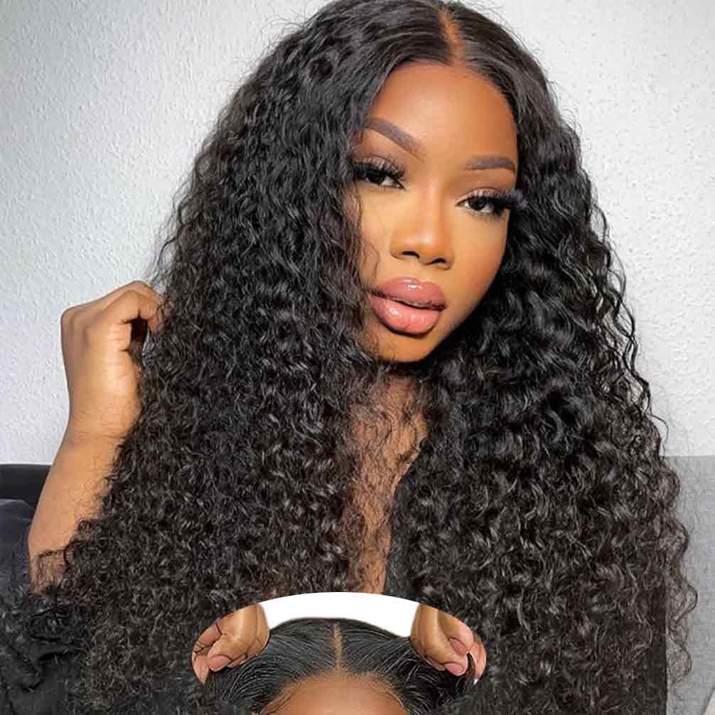 Wear and Go Glueless Wigs Human Hair Pre Plucked Pre Cut Lace Front Wigs for Black Women 180 Density Water Wave Bob Wig Human Hair Curly Wig (14 Inch)