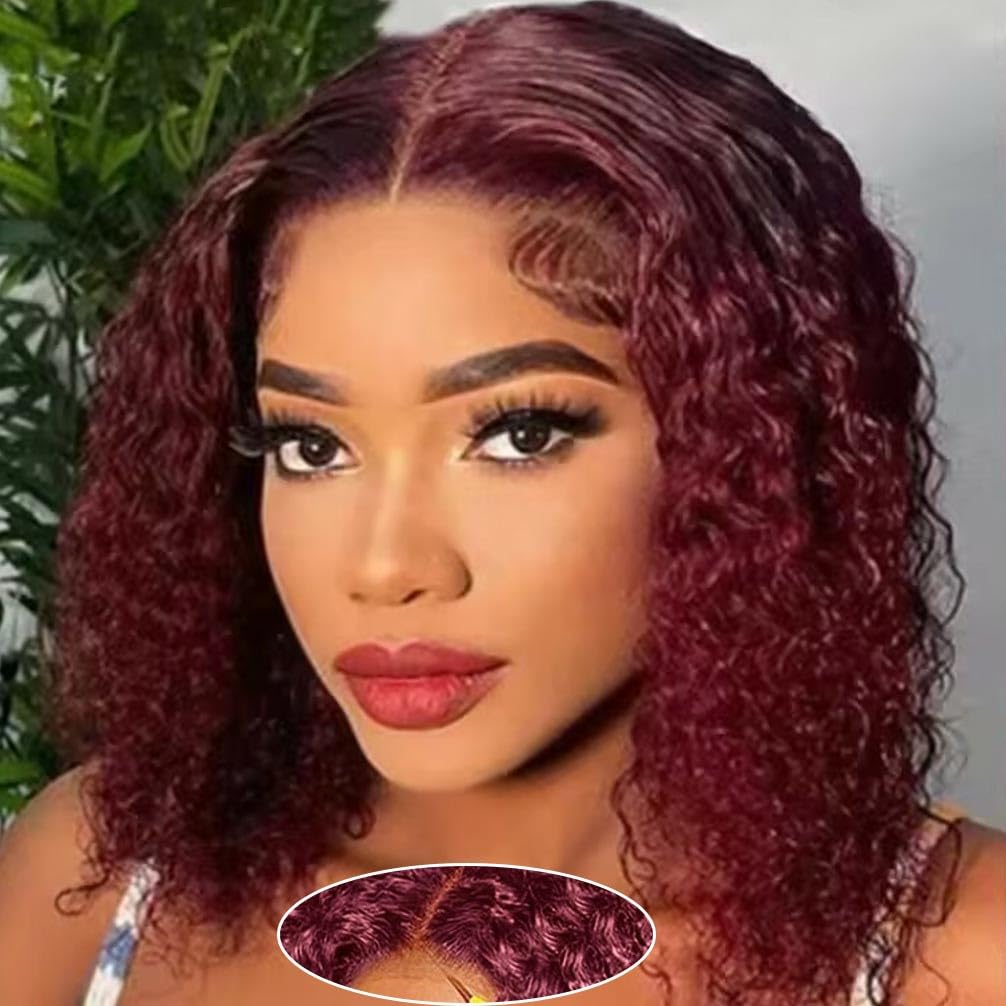 Wear and Go Glueless Wigs Human Hair Pre Plucked Pre Cut Lace Front Wigs for Black Women 180 Density Water Wave Bob Wig Human Hair Curly Wig (14 Inch)