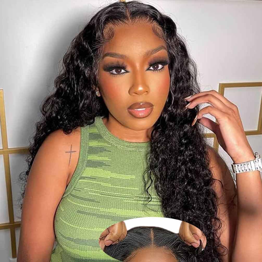 Wear and Go Glueless Wigs Human Hair Pre Plucked Pre Cut Lace Front Wigs for Black Women 180 Density Water Wave Bob Wig Human Hair Curly Wig (14 Inch)
