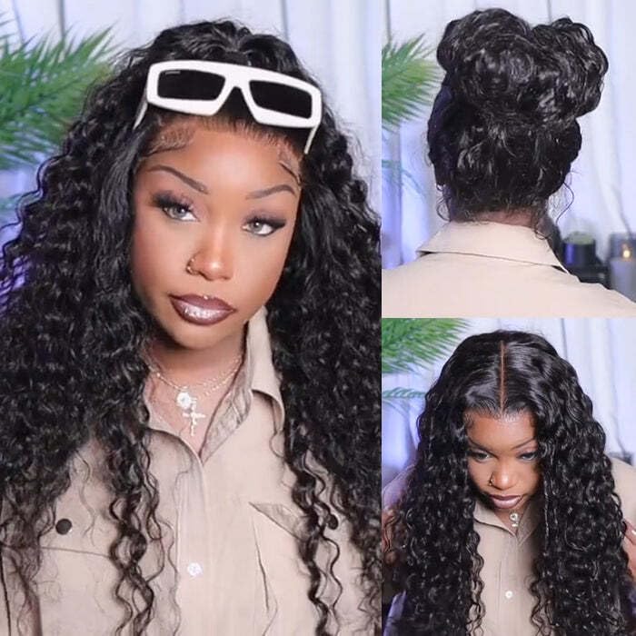 13x6 Deep Wave Lace Front Wigs Human Hair Pre Plucked Pre Bleached Deep Curly Human Hair Wigs for Women 180 Density HD Full Lace Frontal Wig With Baby Hair 28inch