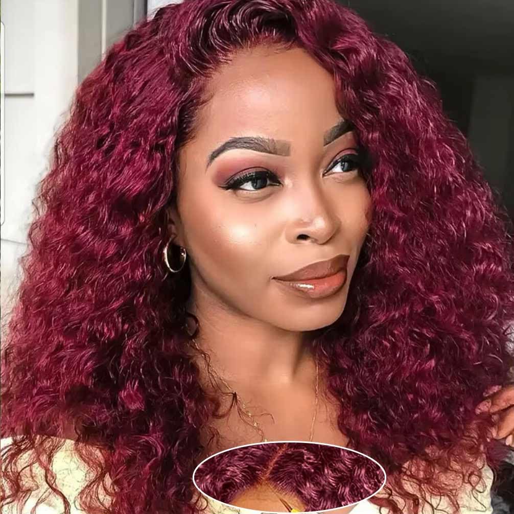 Wear and Go Glueless Wigs Human Hair Pre Plucked Pre Cut Lace Front Wigs for Black Women 180 Density Water Wave Bob Wig Human Hair Curly Wig (14 Inch)