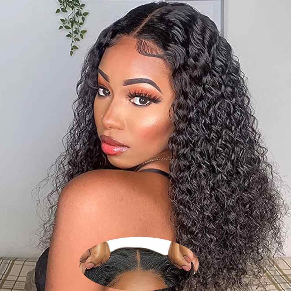 Wear and Go Glueless Wigs Human Hair Pre Plucked Pre Cut Lace Front Wigs for Black Women 180 Density Water Wave Bob Wig Human Hair Curly Wig (14 Inch)
