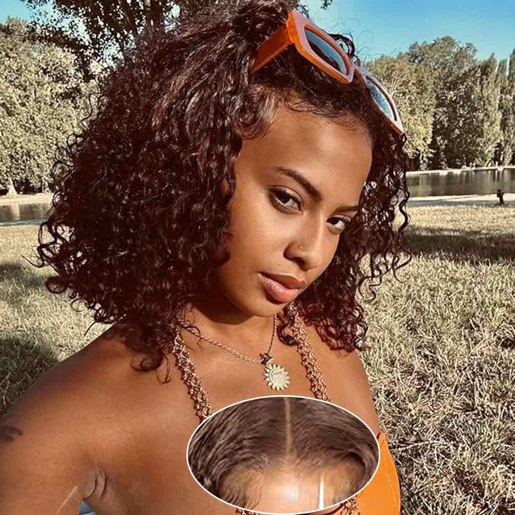 Wear and Go Glueless Wigs Human Hair Pre Plucked Pre Cut Lace Front Wigs for Black Women 180 Density Water Wave Bob Wig Human Hair Curly Wig (14 Inch)