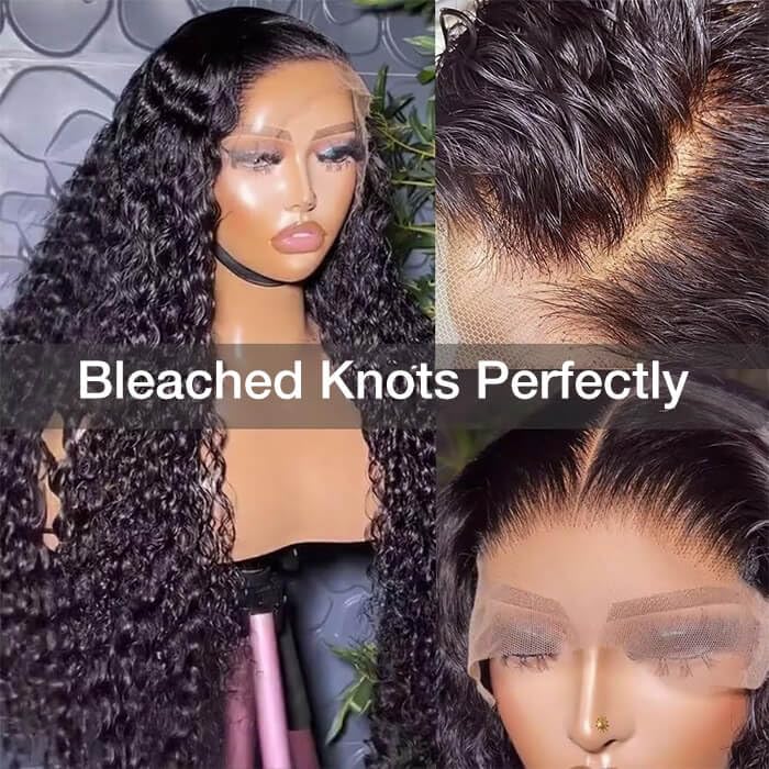 13x6 Deep Wave Lace Front Wigs Human Hair Pre Plucked Pre Bleached Deep Curly Human Hair Wigs for Women 180 Density HD Full Lace Frontal Wig With Baby Hair 28inch
