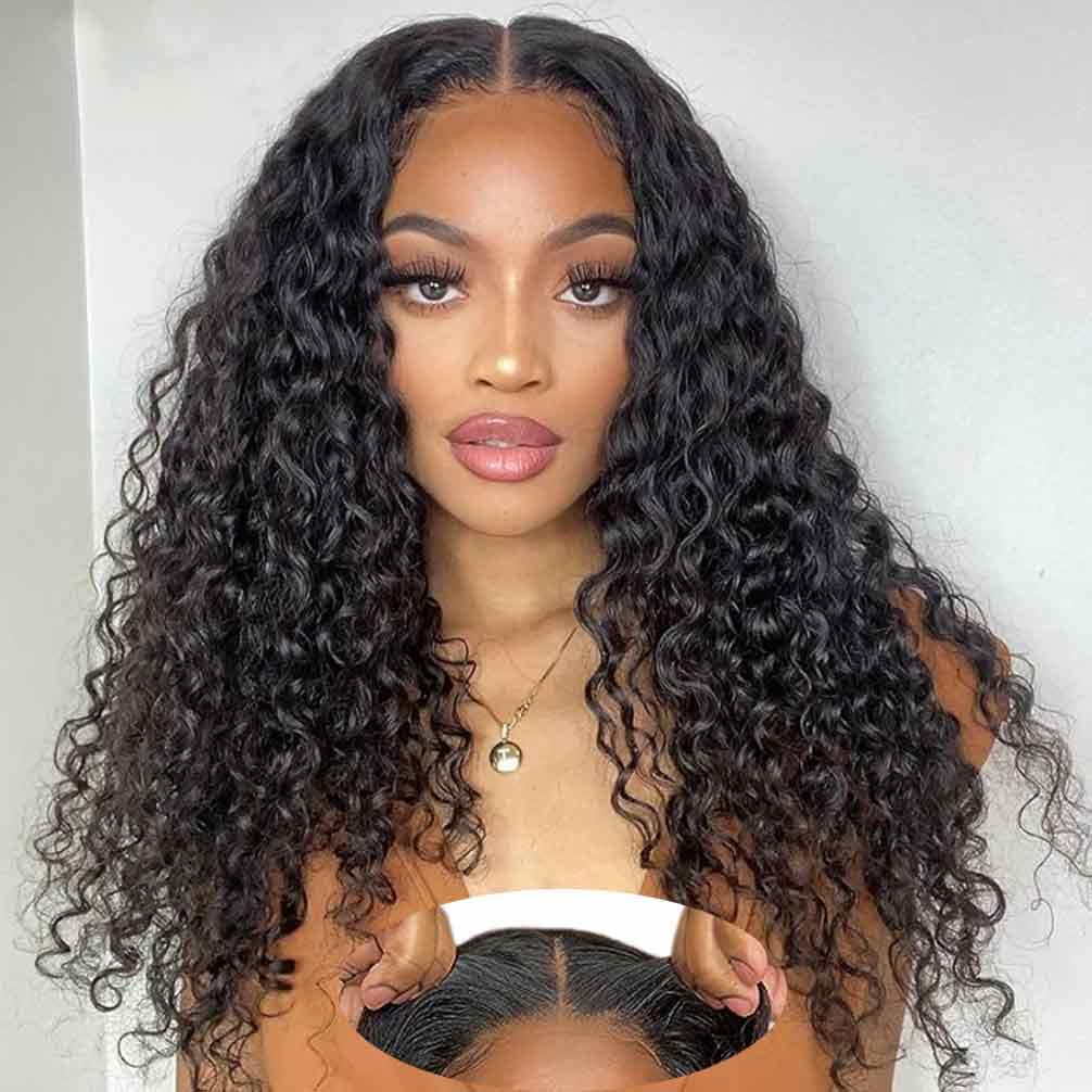 Wear and Go Glueless Wigs Human Hair Pre Plucked Pre Cut Lace Front Wigs for Black Women 180 Density Water Wave Bob Wig Human Hair Curly Wig (14 Inch)