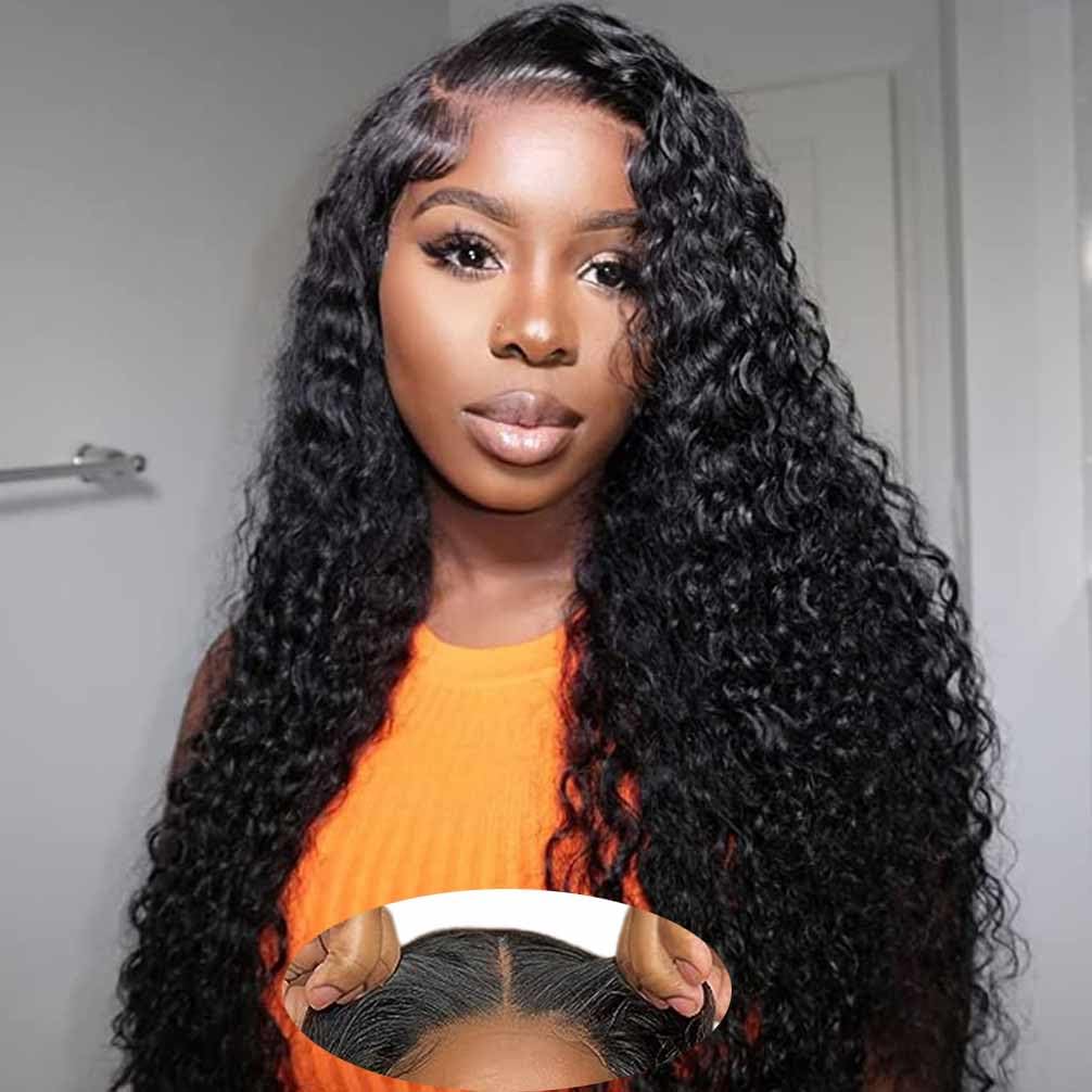Wear and Go Glueless Wigs Human Hair Pre Plucked Pre Cut Lace Front Wigs for Black Women 180 Density Water Wave Bob Wig Human Hair Curly Wig (14 Inch)
