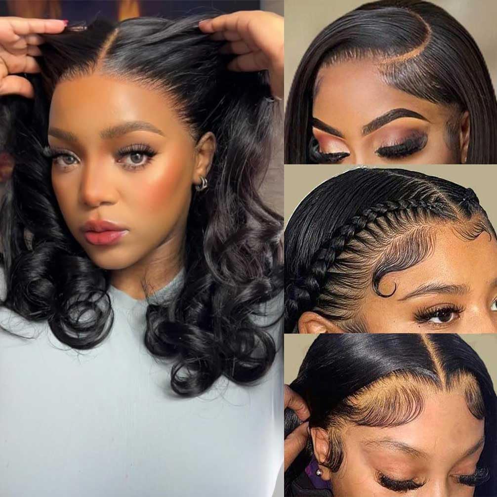Wear and Go Glueless Wigs Human Hair Pre Plucked Pre Cut Lace Front Wigs for Black Women 180 Density Water Wave Bob Wig Human Hair Curly Wig (14 Inch)