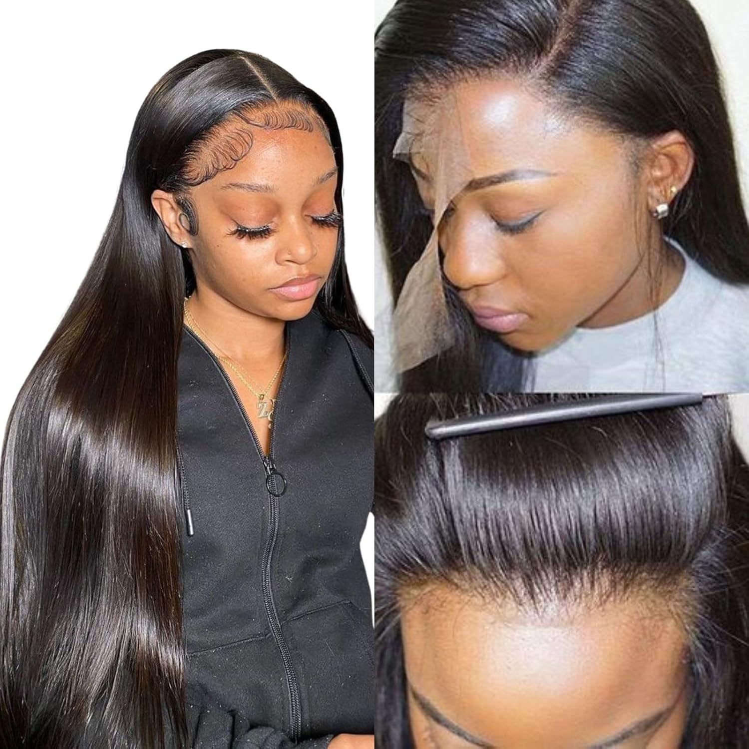Straight Lace Front Wigs Human Hair 13x4 HD Transparent Lace Front Human Hair Wigs for Black Women Glueless Brazilian Virgin Hair Lace Frontal Wig 180% Density Pre Plucked with Baby Hair Hairline