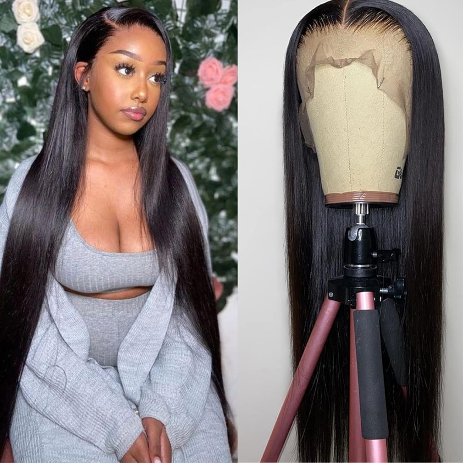Straight Lace Front Wigs Human Hair 13x4 HD Transparent Lace Front Human Hair Wigs for Black Women Glueless Brazilian Virgin Hair Lace Frontal Wig 180% Density Pre Plucked with Baby Hair Hairline