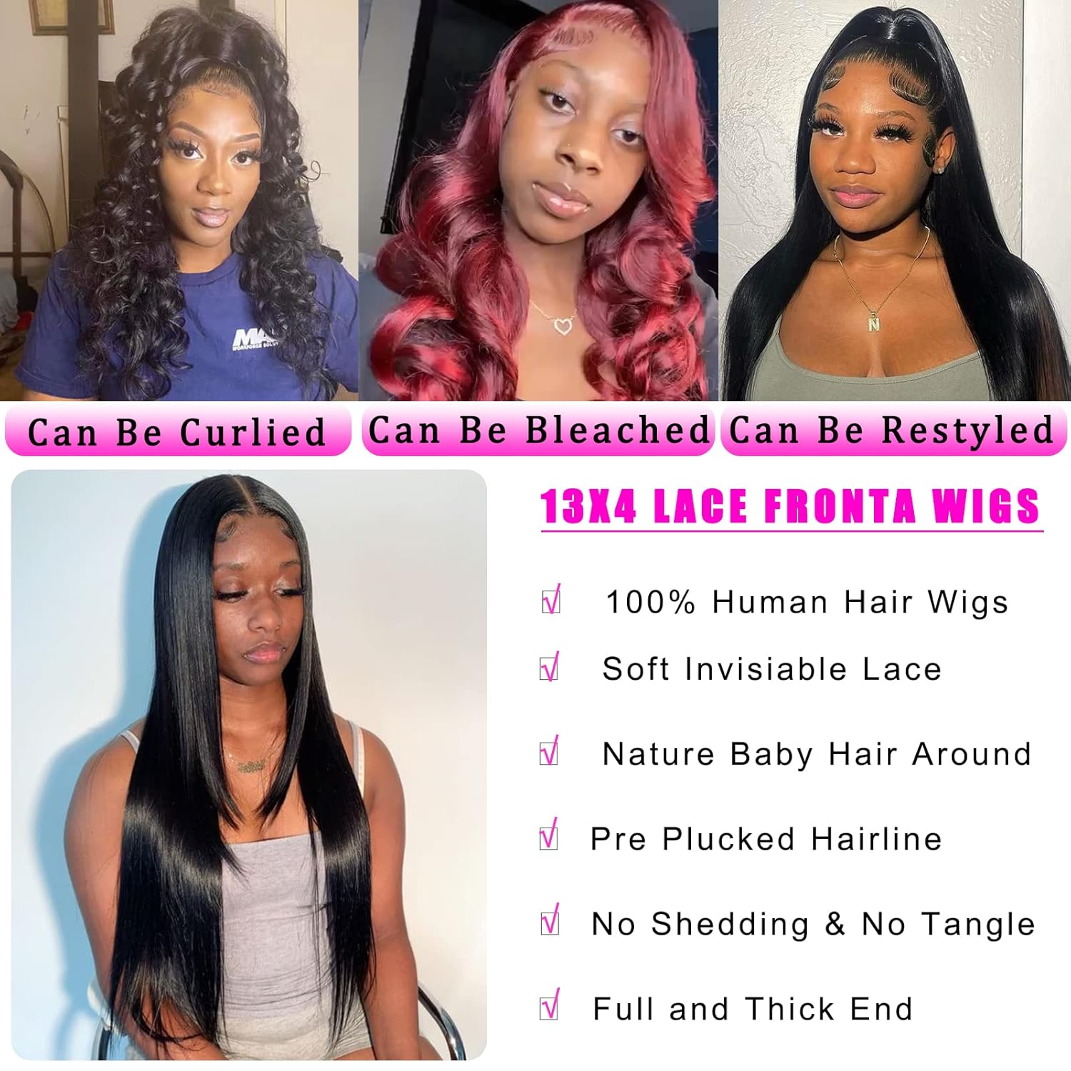 Straight Lace Front Wigs Human Hair 13x4 HD Transparent Lace Front Human Hair Wigs for Black Women Glueless Brazilian Virgin Hair Lace Frontal Wig 180% Density Pre Plucked with Baby Hair Hairline