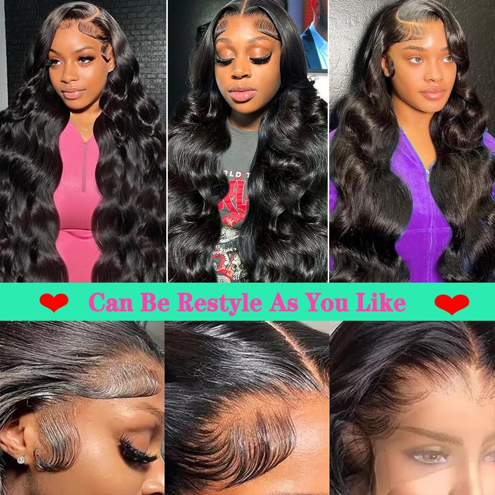 13x6 Body Wave Lace Front Wigs Human Hair Pre Plucked 200% Density Glueless Wigs Human Hair 26 Inch HD Transparent Lace Frontal Wigs Human Hair Wigs for Black Women With Baby Hair