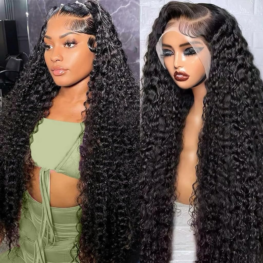 13x6 Deep Wave Lace Front Wigs Human Hair Pre Plucked Pre Bleached Deep Curly Human Hair Wigs for Women 180 Density HD Full Lace Frontal Wig With Baby Hair 28inch