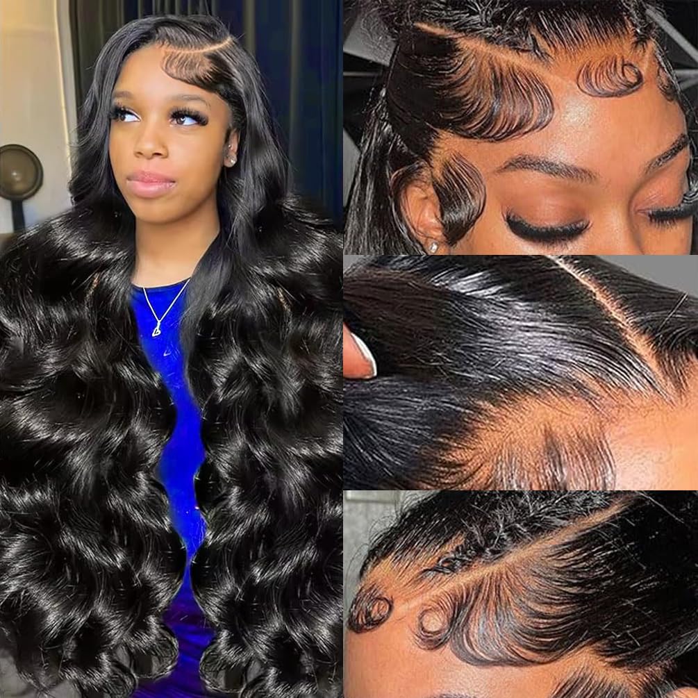 13x6 Body Wave Lace Front Wigs Human Hair Pre Plucked 200% Density Glueless Wigs Human Hair 26 Inch HD Transparent Lace Frontal Wigs Human Hair Wigs for Black Women With Baby Hair