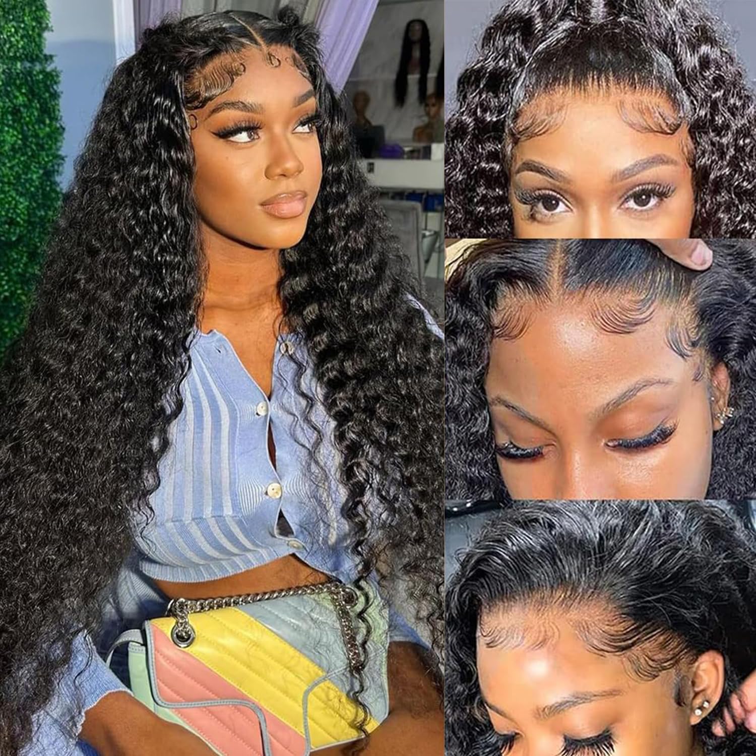 13x6 Deep Wave Lace Front Wigs Human Hair Pre Plucked Pre Bleached Deep Curly Human Hair Wigs for Women 180 Density HD Full Lace Frontal Wig With Baby Hair 28inch