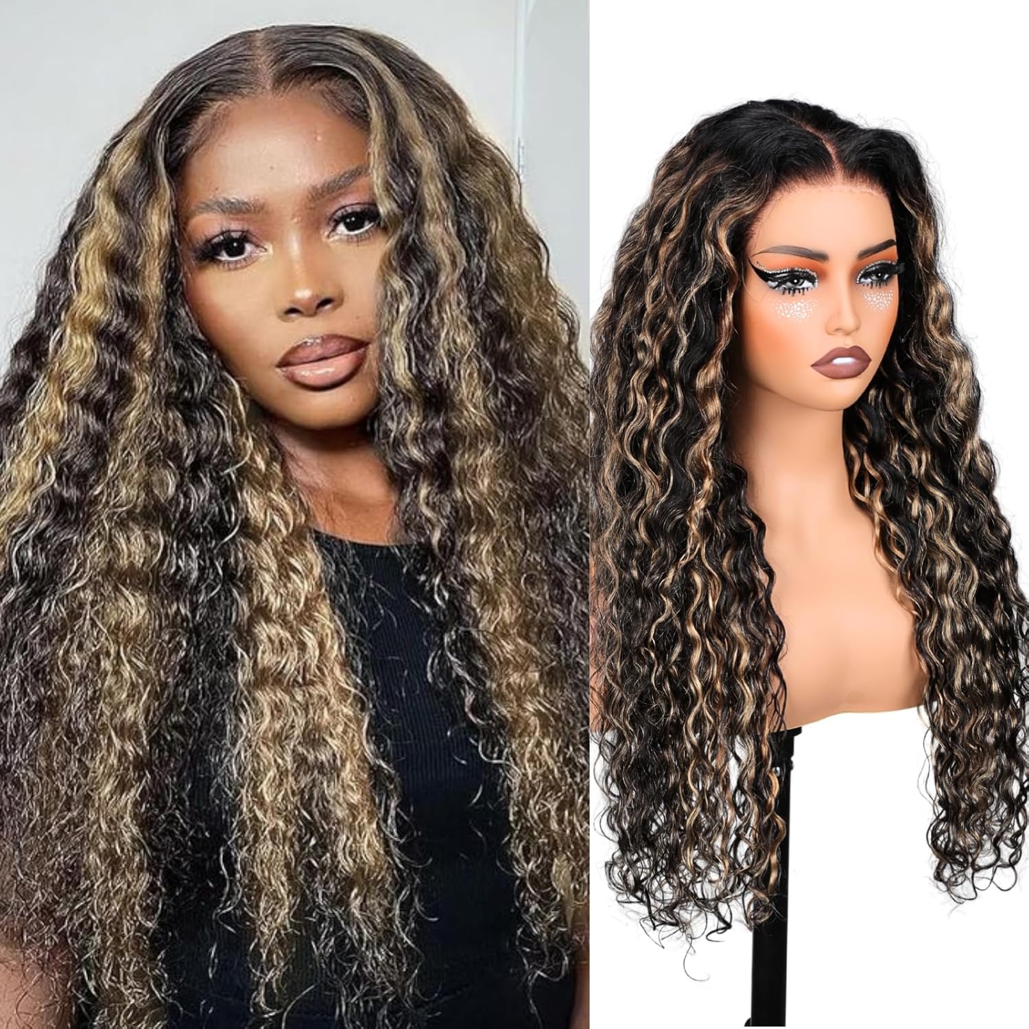 13x6 Deep Wave Lace Front Wigs Human Hair Pre Plucked Pre Bleached Deep Curly Human Hair Wigs for Women 180 Density HD Full Lace Frontal Wig With Baby Hair 28inch