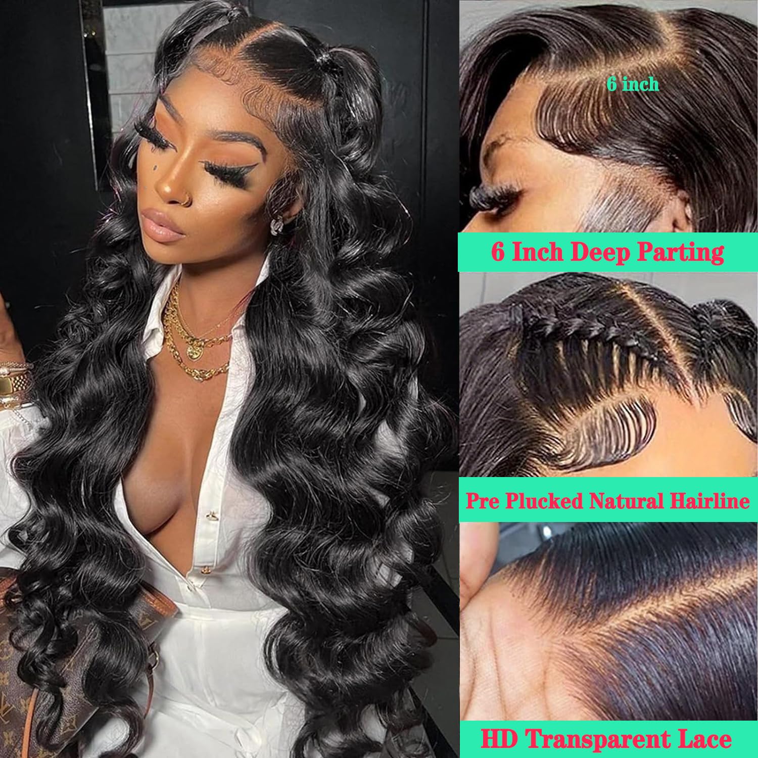 13x6 Body Wave Lace Front Wigs Human Hair Pre Plucked 200% Density Glueless Wigs Human Hair 26 Inch HD Transparent Lace Frontal Wigs Human Hair Wigs for Black Women With Baby Hair