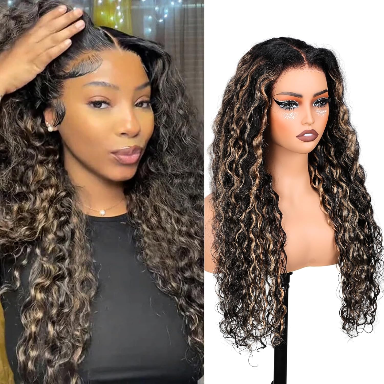 13x6 Deep Wave Lace Front Wigs Human Hair Pre Plucked Pre Bleached Deep Curly Human Hair Wigs for Women 180 Density HD Full Lace Frontal Wig With Baby Hair 28inch