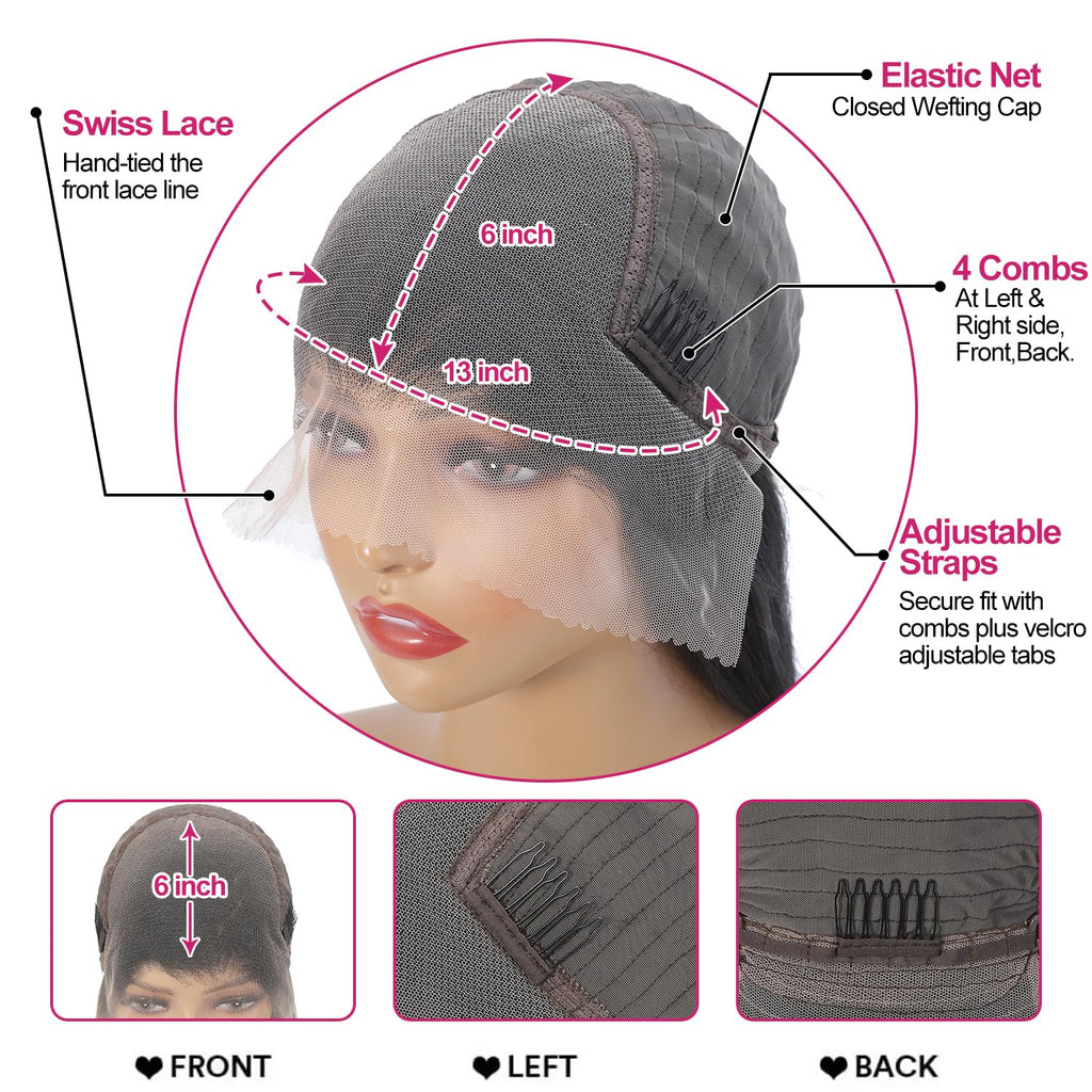 30 Inch 13x6 Lace Front Wigs Human Hair 200 Density Straight HD Lace Front Wigs Pre Plucked Straight Glueless Human Hair 13x6 HD Frontal Human Hair Wig for Women